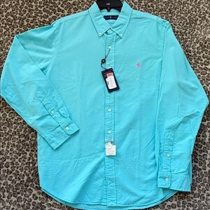 Ralph Lauren Aqua long sleeved Button-Down Shirt XL & NWT! LOOK!